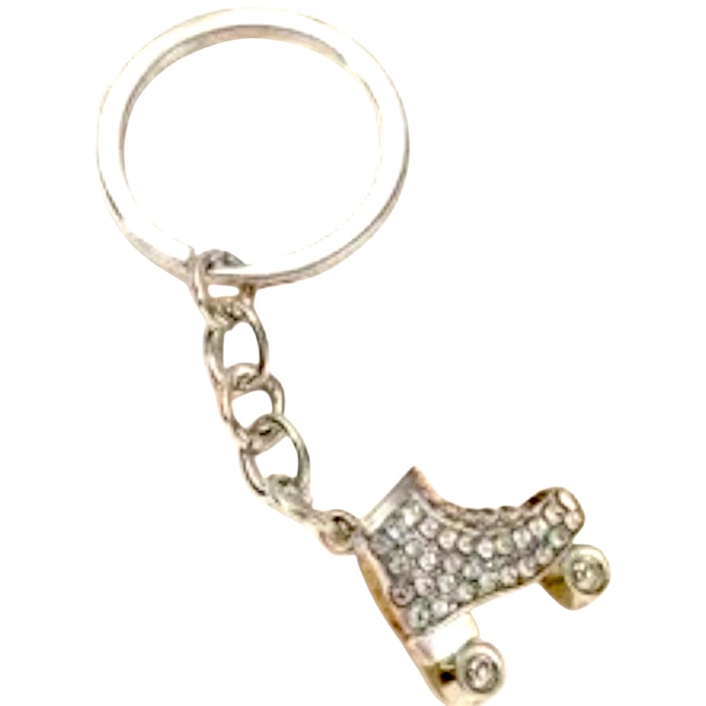 Roller Skate Silver & White Rhinestone Encrusted Keychain